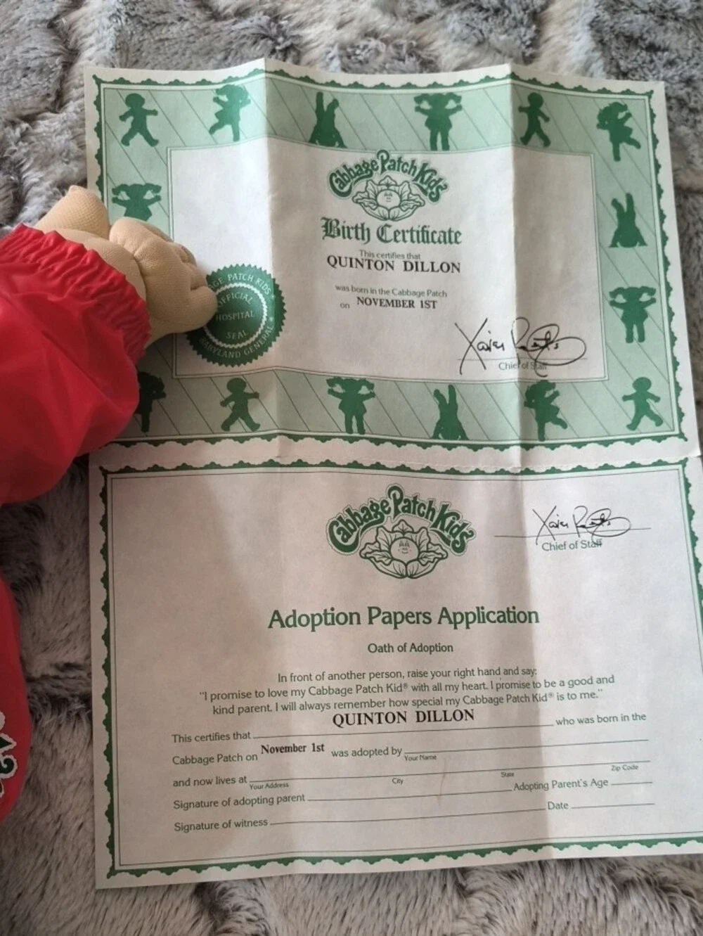 Cabbage Patch Doll 1982 in Vintage Red Jacket / Jeans Boy - Has Tags And Papers